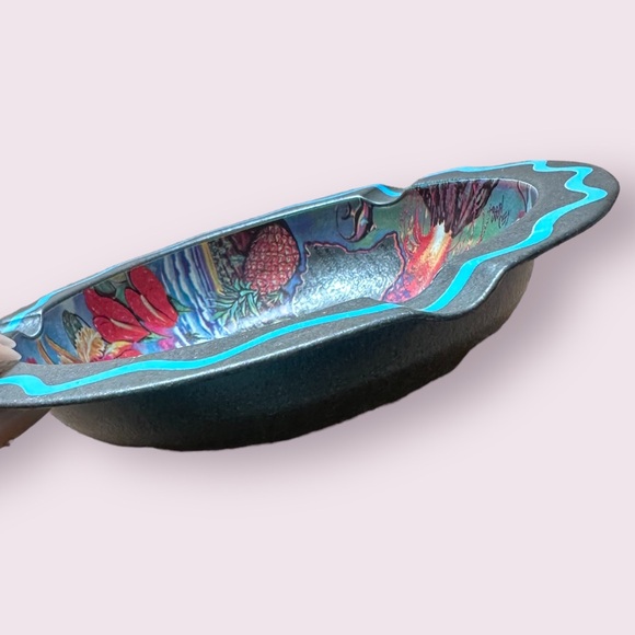 Vintage 1970s Ken Haag Hawaii Souvenir Round Metal Ash Tray Colorful Tin - Picture 5 of 7